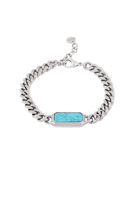 Link Bracelet With Stone - Silver Color Color