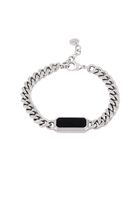Link Bracelet With Black Stone - Silver Color Color