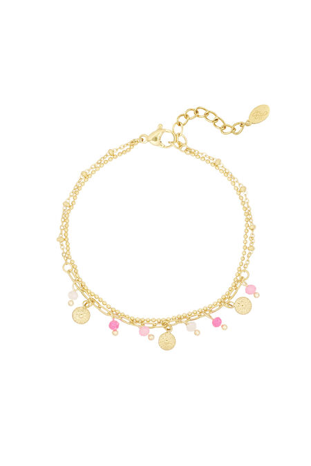 Bracelet with coins and beads - pink/Gold color 2