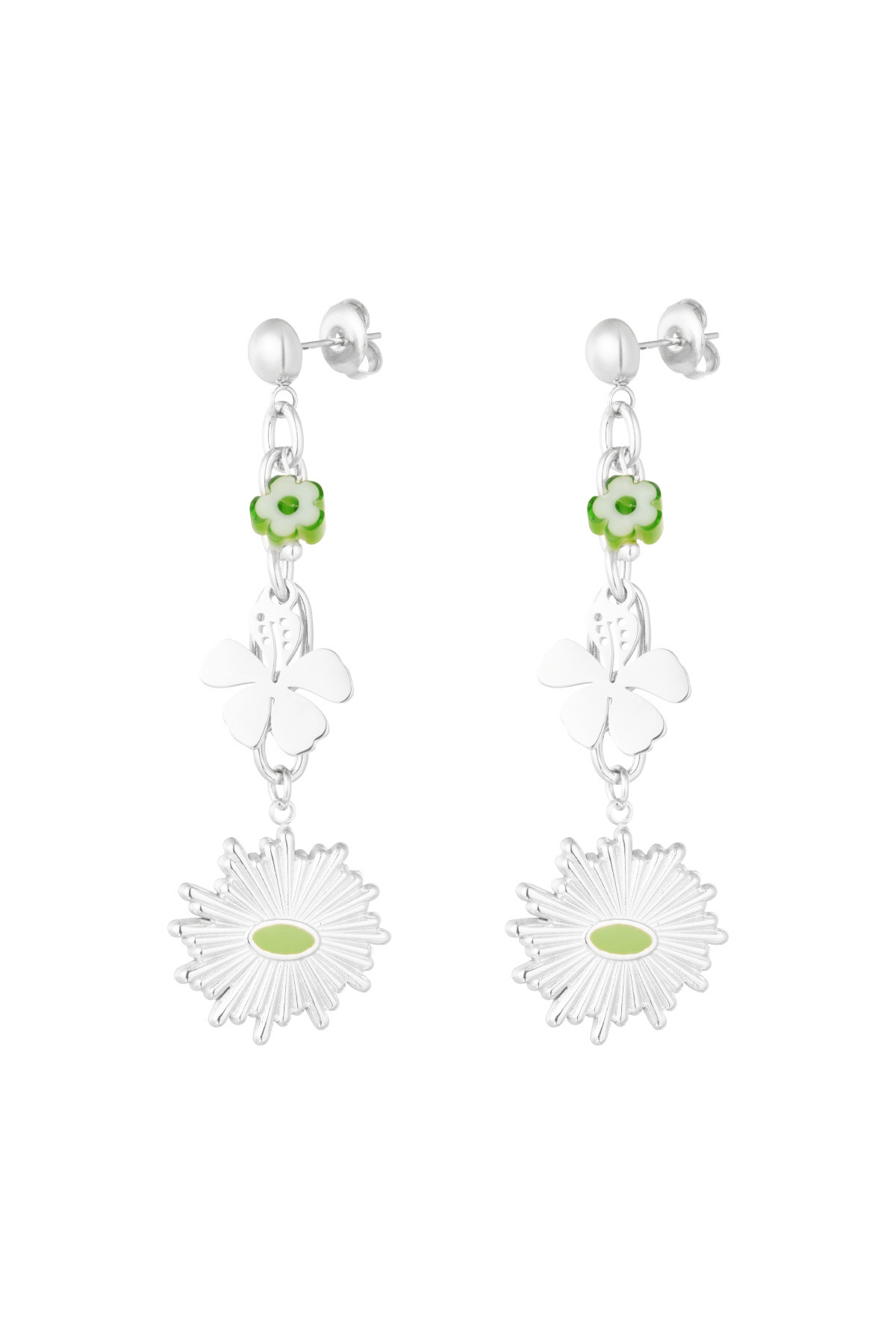 Oorbellen floral flawless - groen zilver h5 