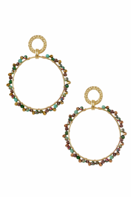 Pendientes Círculo doble redondo con cuenta de colores - cobre - Color dorado/multicolor