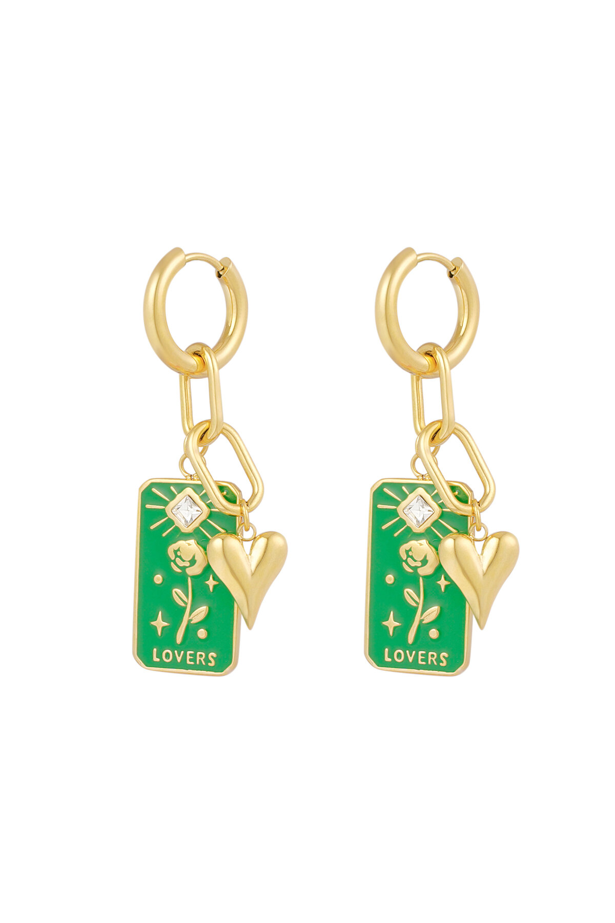 Orecchini amanti delle rose - Colore oro verde