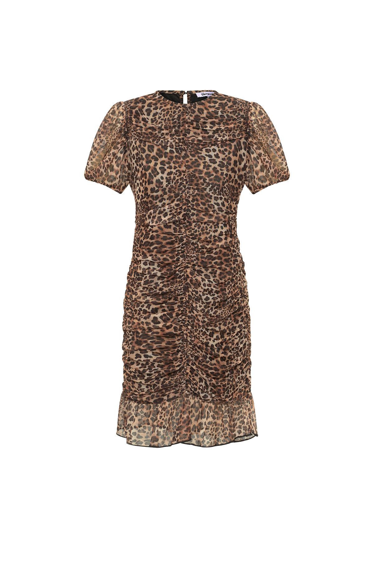 Woven Polyester Mini Dress Elegant Leopard Print Ruffle Edge 
