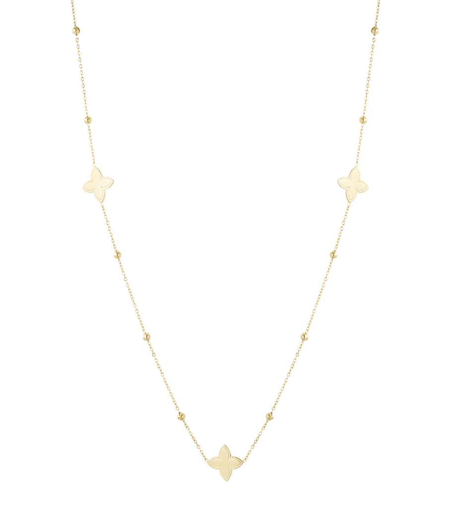 Long necklace with five flowers - Silver Color color