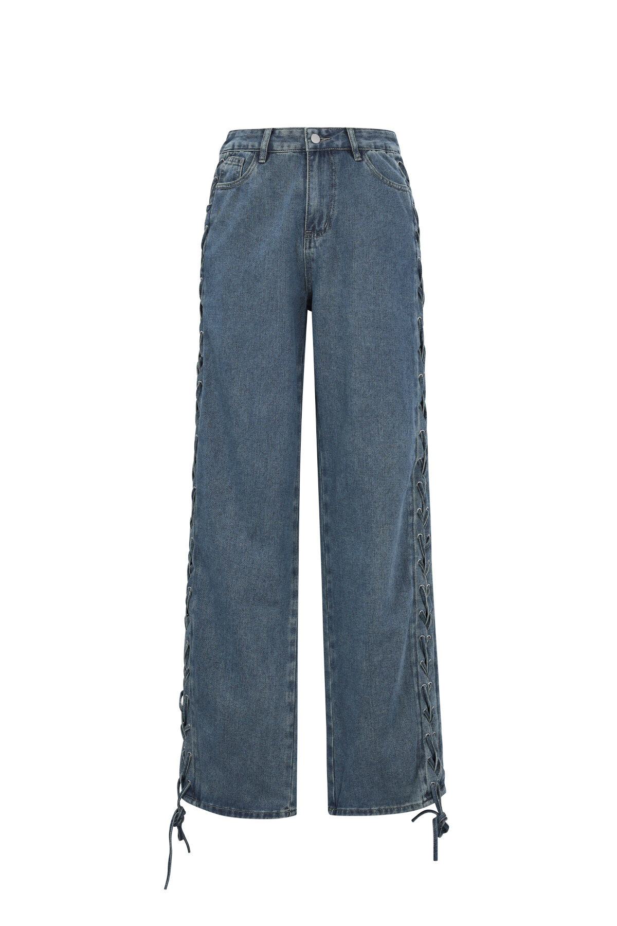 Woven Cotton Women's Straight Leg Pants Tie-up Casual 2