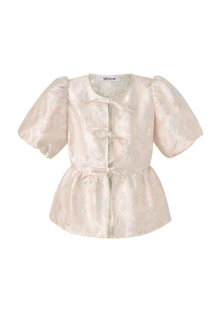 Woven Polyester Fiber Women's Short Sleeve Top Elegant Floral Print 2