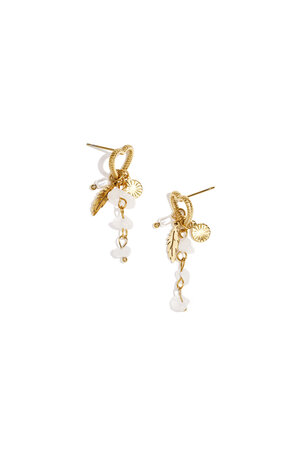 Boucles d'oreilles en forme de cœur avec pendentif en perle, pierres blanches et plume h5