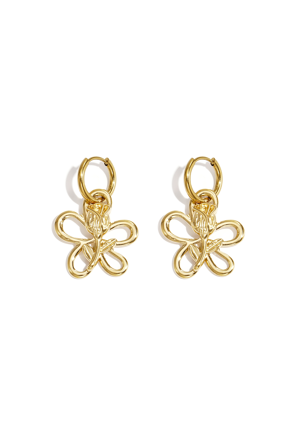 Earrings with rose in flower pendant