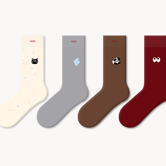 1 Pair Simple Cartoon Embroidered Cotton Mid-Calf Socks Picture2