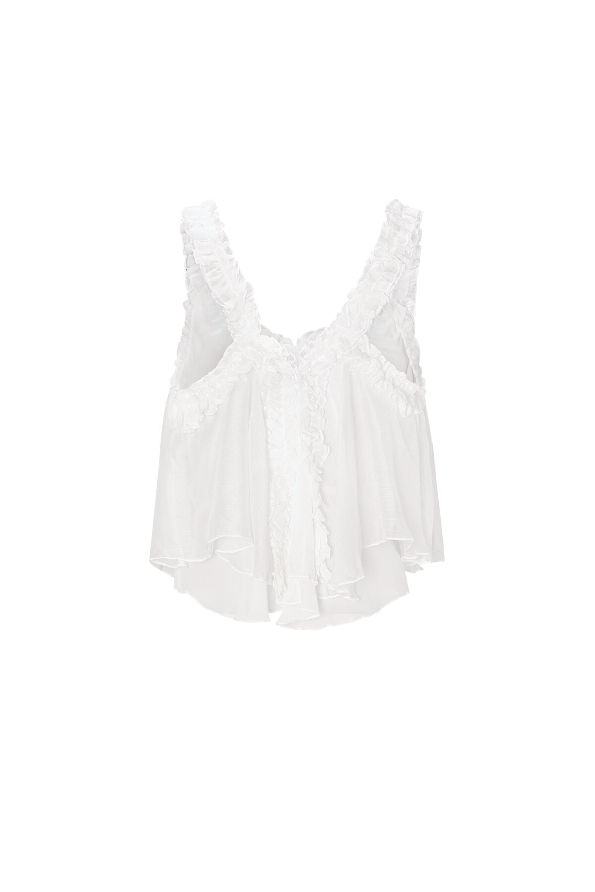 Woven White Sleeveless Top Casual Solid Color Ruffle Edge h5Picture3