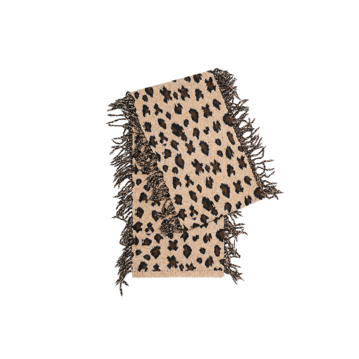 Sciarpa invernale da donna in lana con nappe e stampa leopardata, 1 pezzo