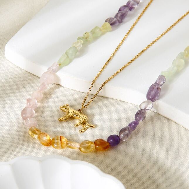 1 Set Romantic Series Natural Stones Gold Color Necklaces Set h5 Picture2