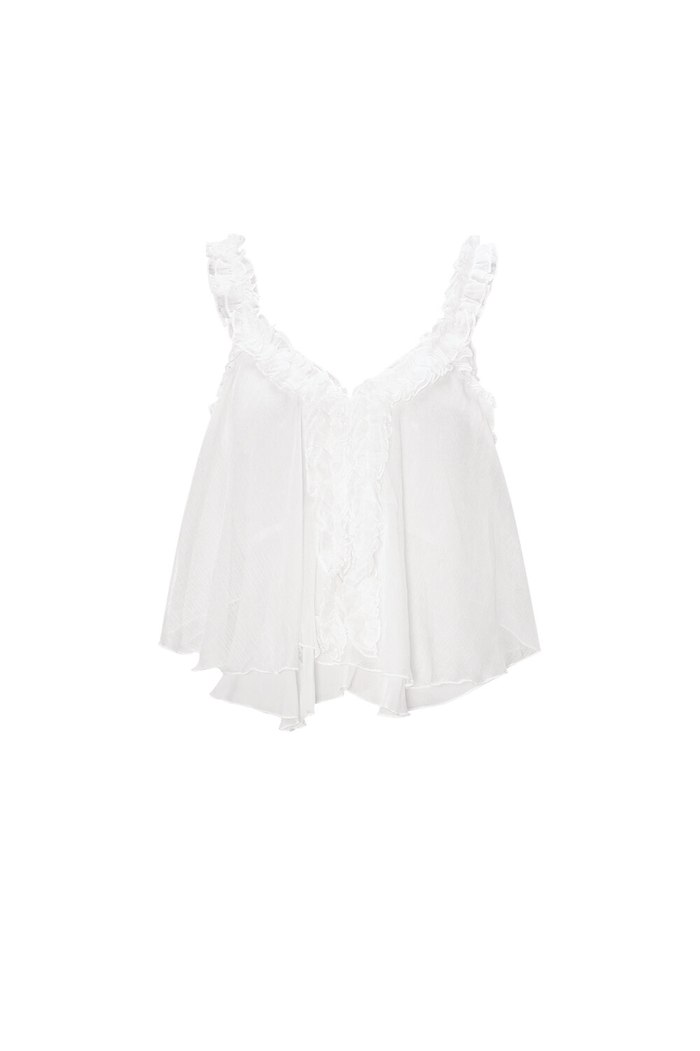 Woven White Sleeveless Top Casual Solid Color Ruffle Edge
