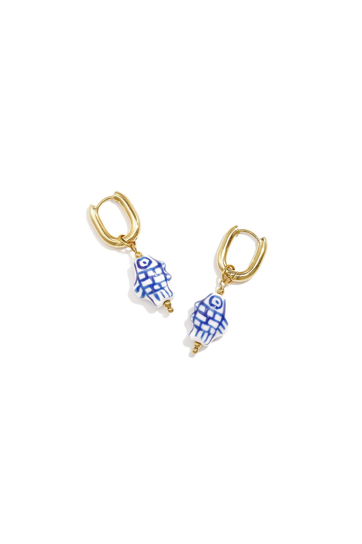Squoval earrings with checkered fish charm