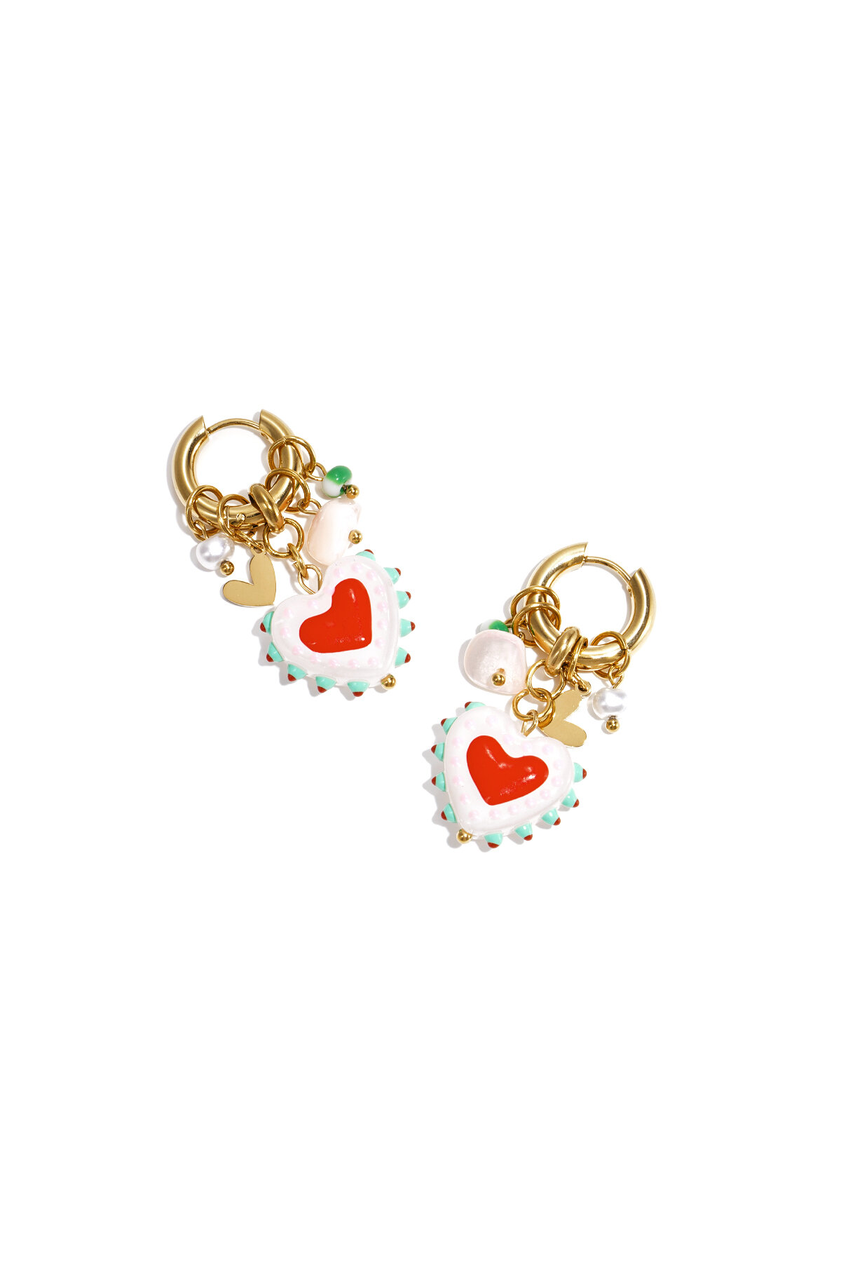 Earrings with hearts, beads and pearl charms h5