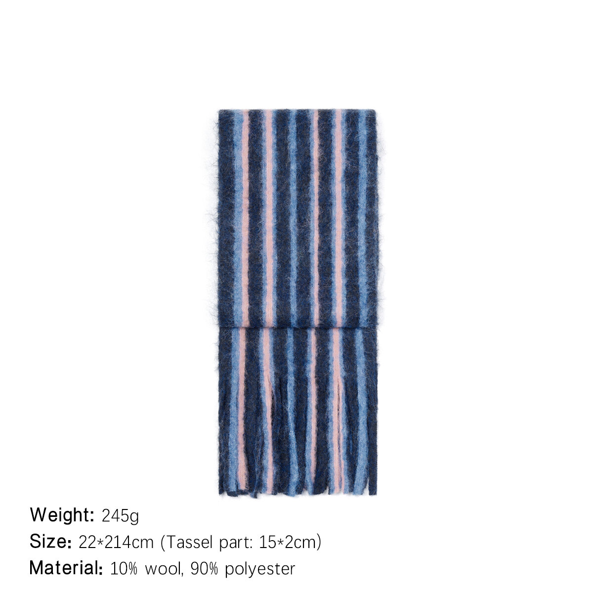 1 Piece Wool & Polyester Tassel Color-blocked Striated Winter Scarf h5 Picture2