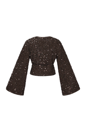 Woven Polyester Fiber Women's Long Sleeve Tops 2-Piece Set Sequins h5 Picture3