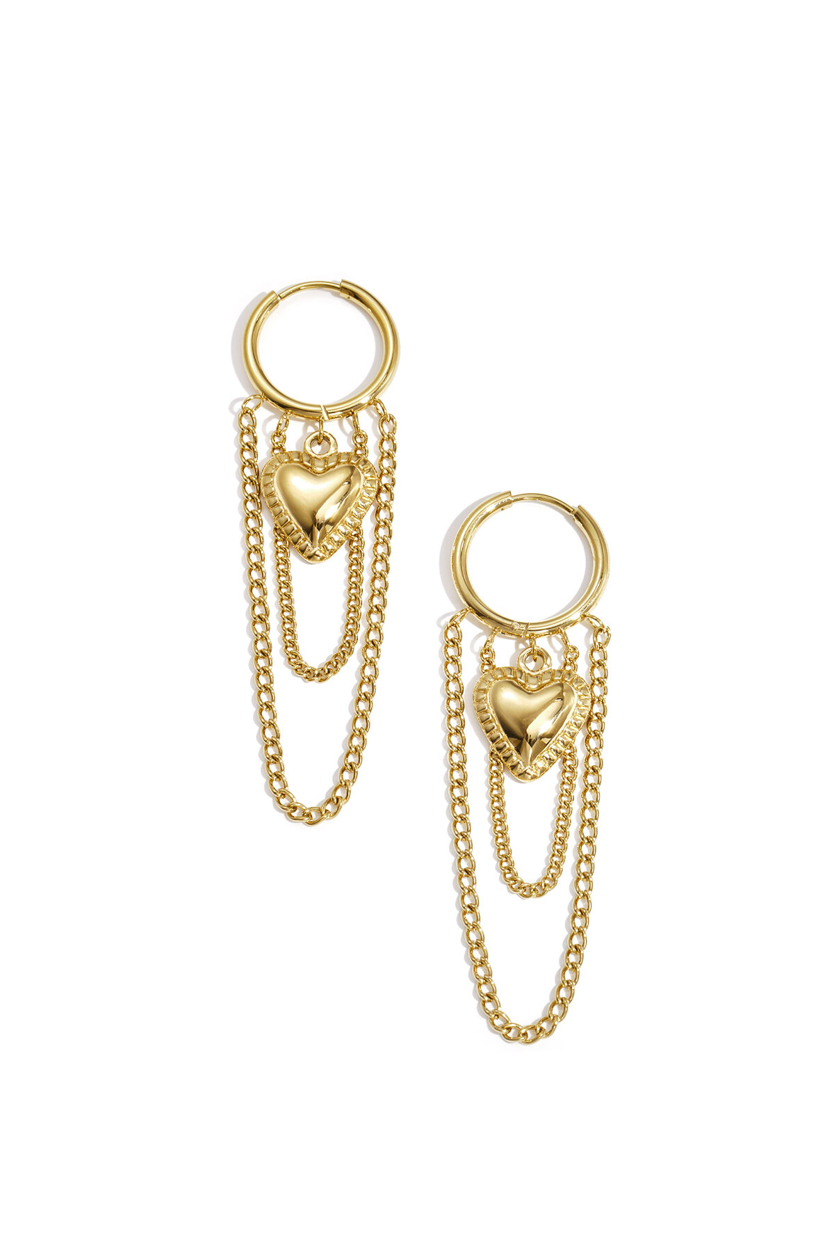 Hoop earrings with hanging chains and heart h5 