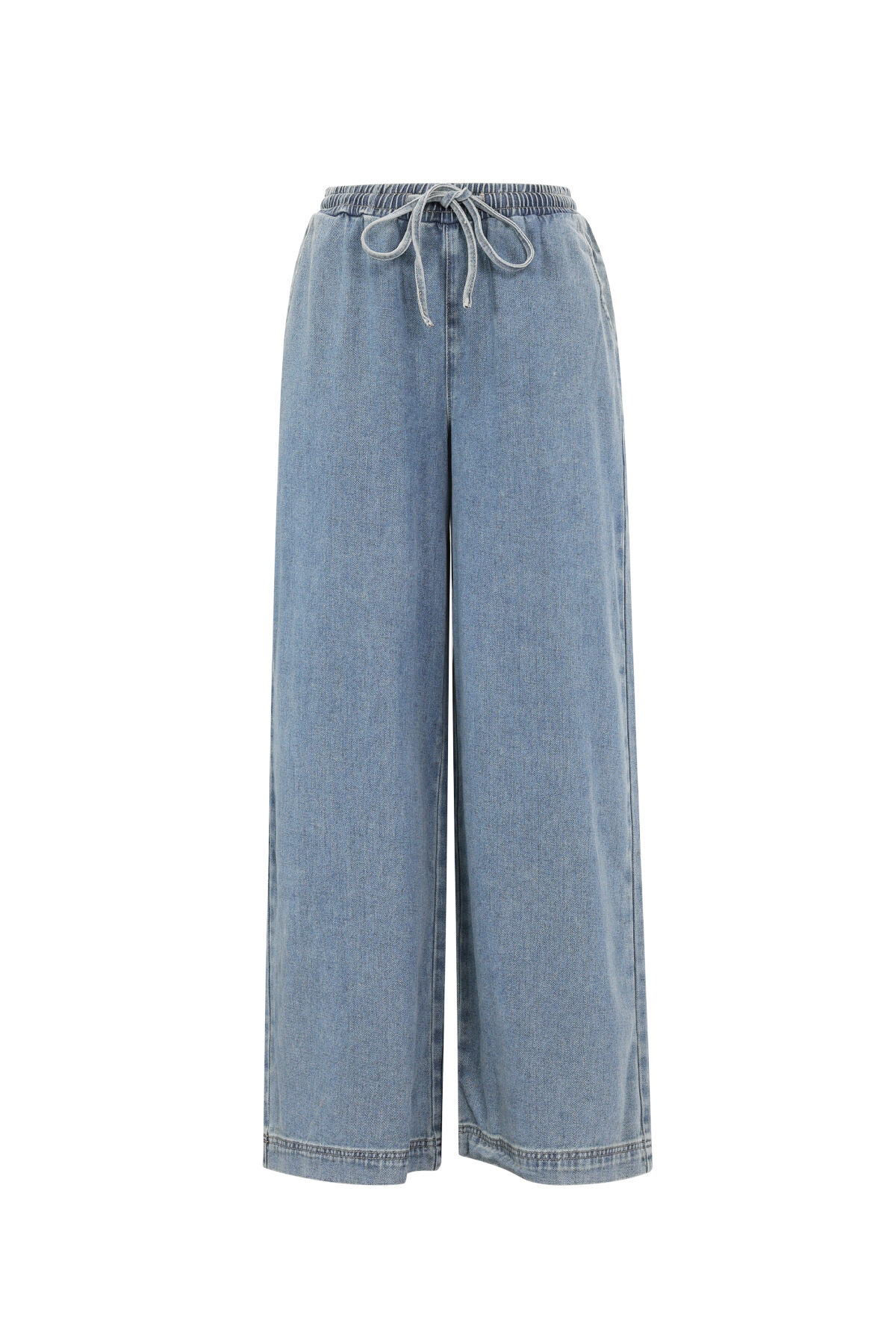 Woven Cotton Women's Wide Leg Denim Pants Sporty Solid Color 