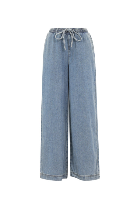 Woven Cotton Women's Wide Leg Denim Pants Sporty Solid Color 2
