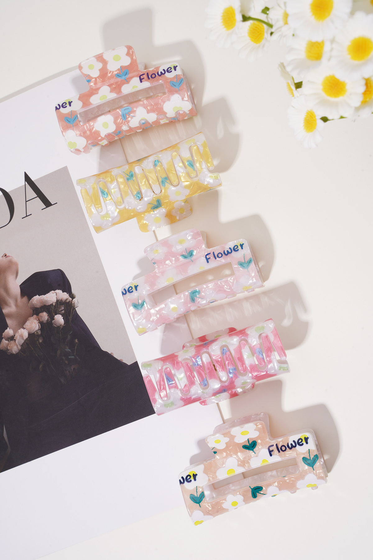 Pinzas para el pelo con flores, accesorios casuales de acrílico para uso diario h5 Imagen6