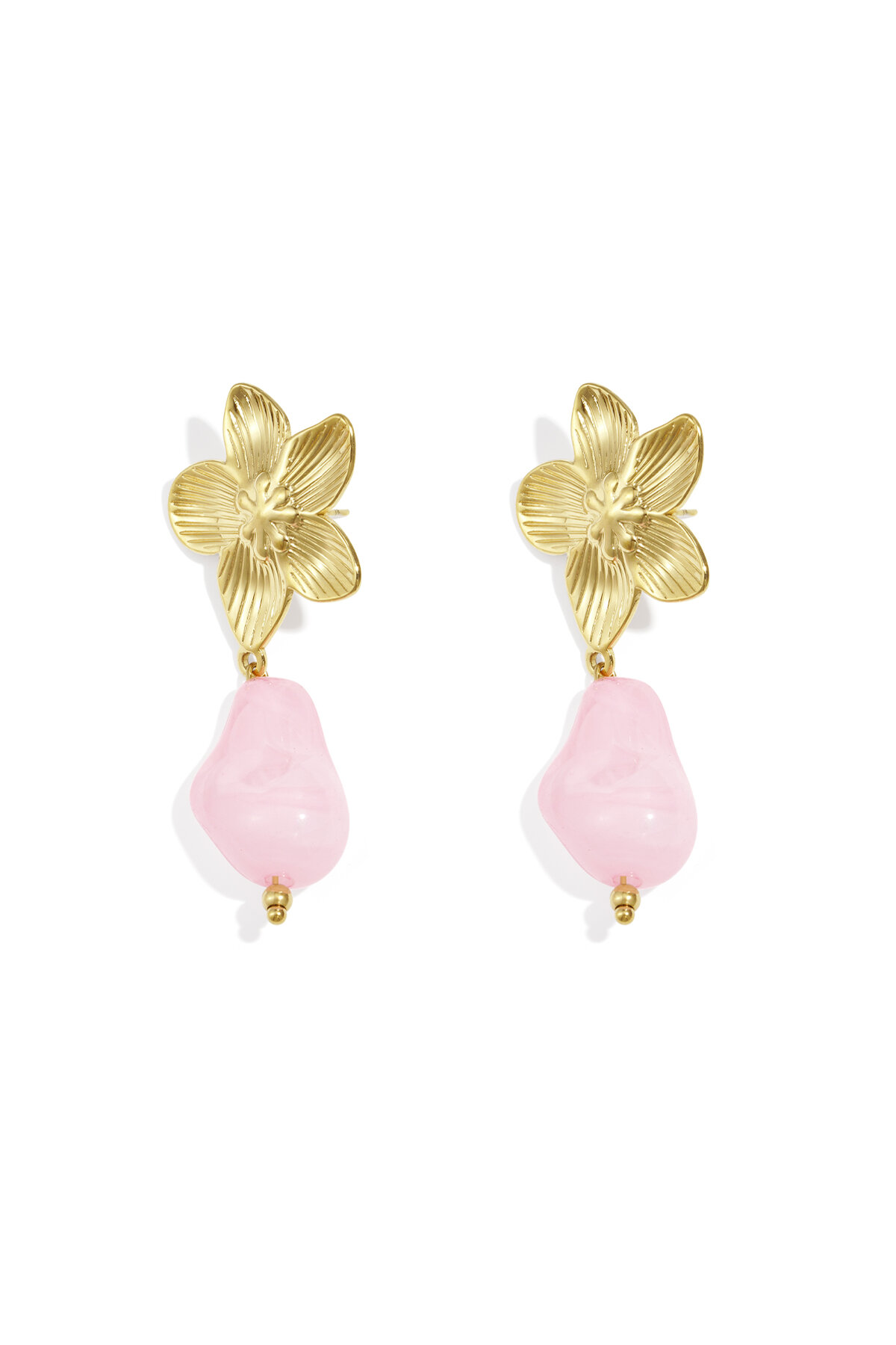 Flower earrings with organic bead