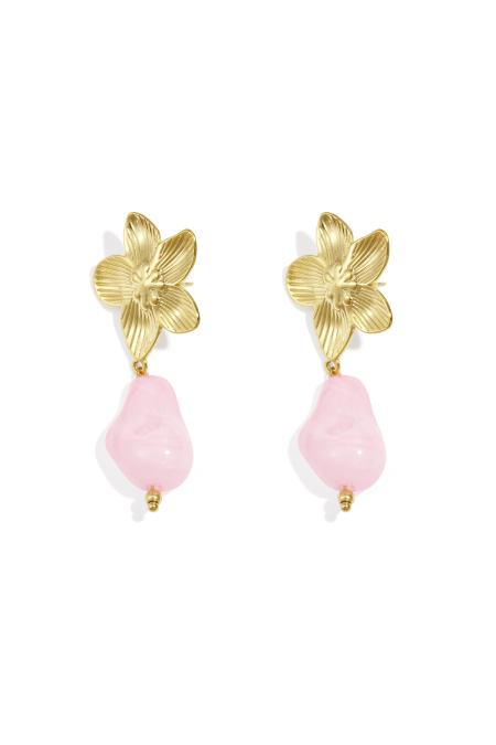 Flower earrings with organic bead