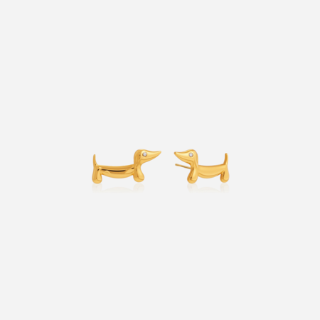 Whimsical Dachshund Stainless Steel Waterproof Gold Color Women's Stud Earrings