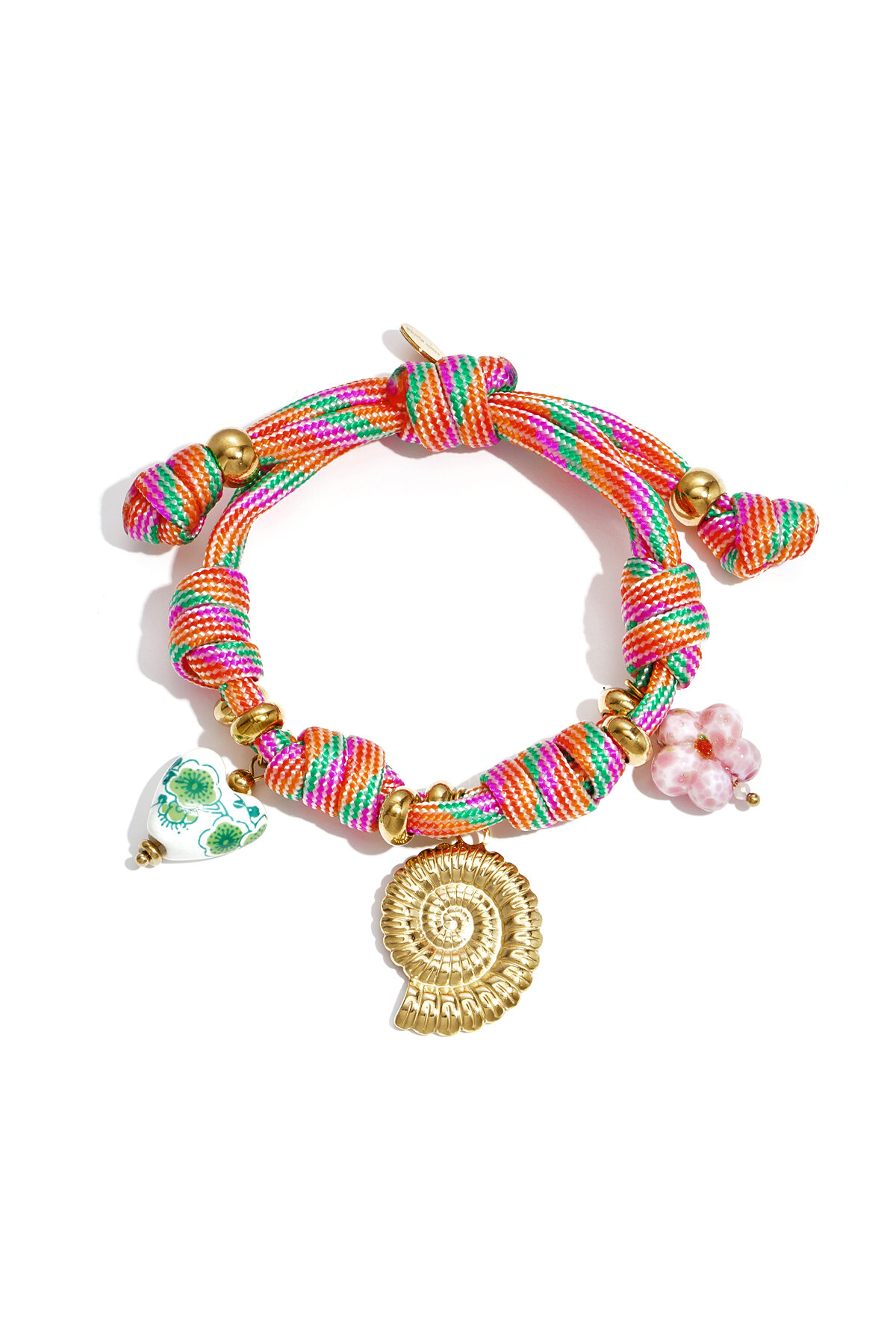 Rope bracelet with knots and shell charms 