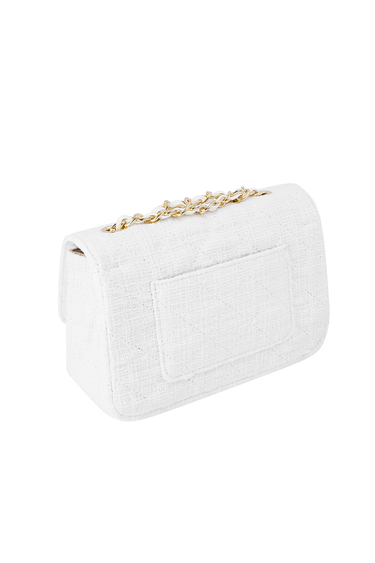 Dikişli ve altın detaylı çanta - beyaz White Polyester h5Resim7