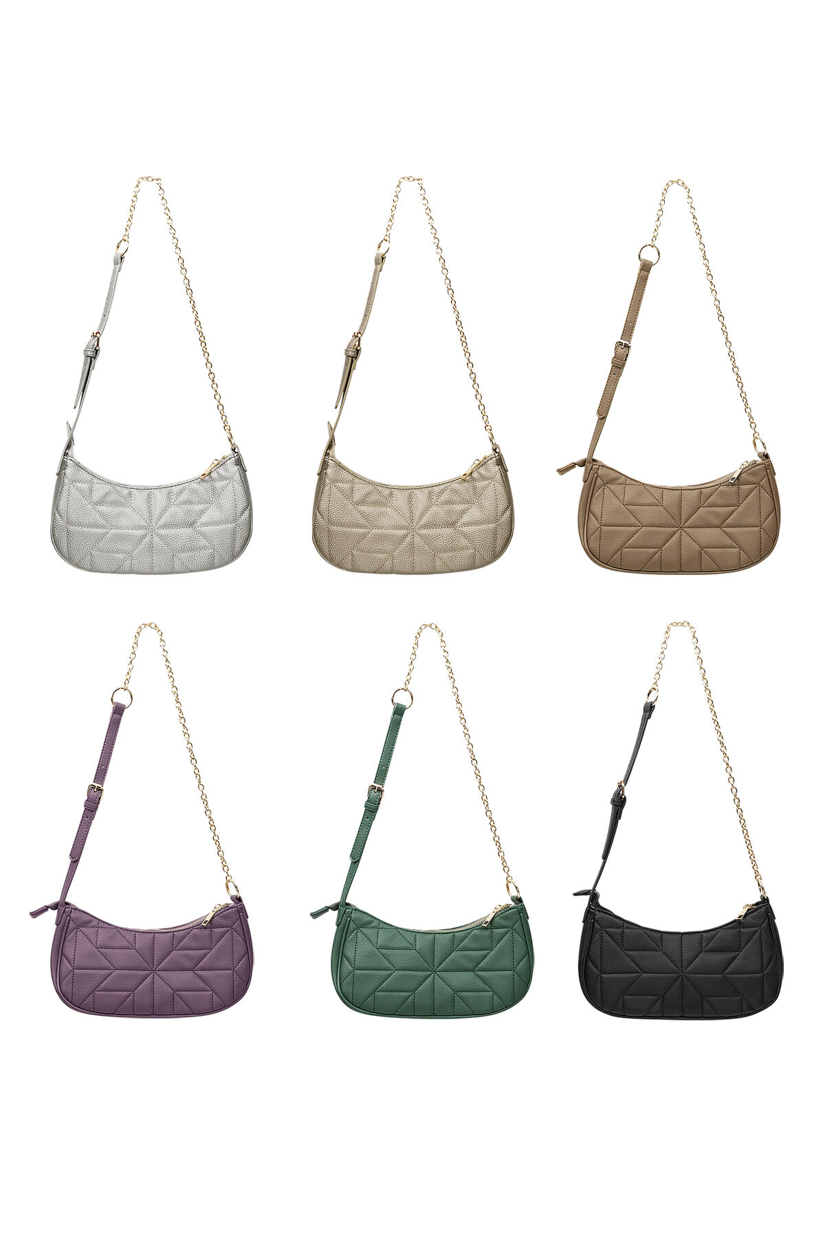 Stitched shoulder bag Gold Color hardware - gray h5 Picture4