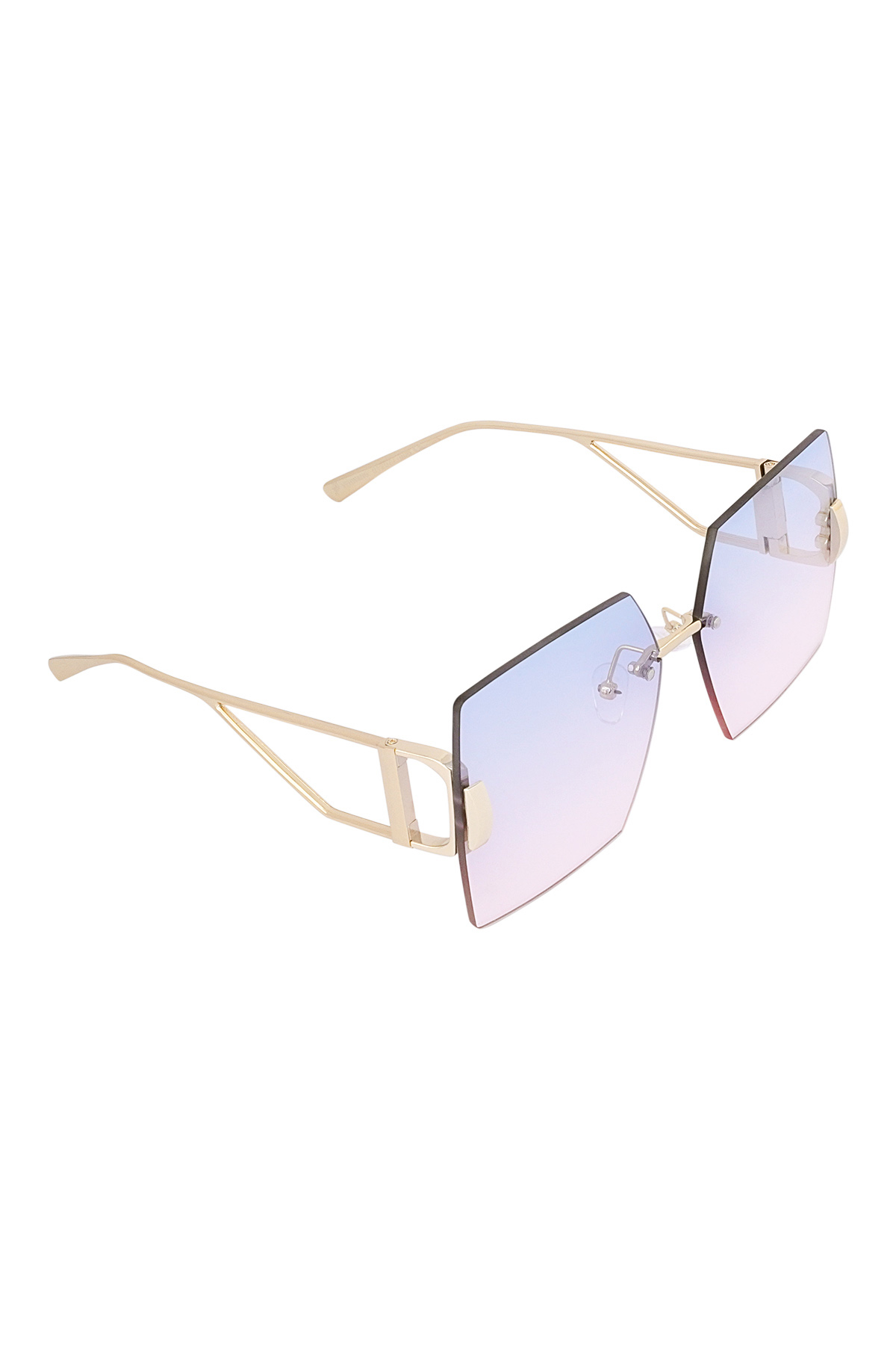 Rimless Square Sunglasses - Blue/Pink 
