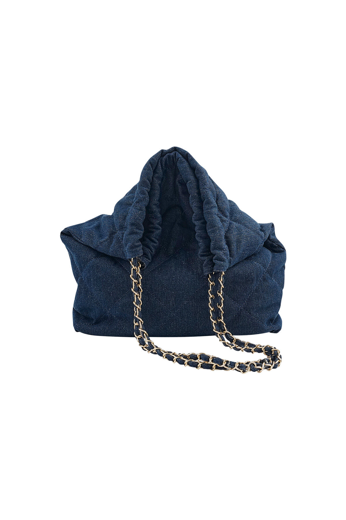 Denim bag with stitched motif and chain h5 Picture9