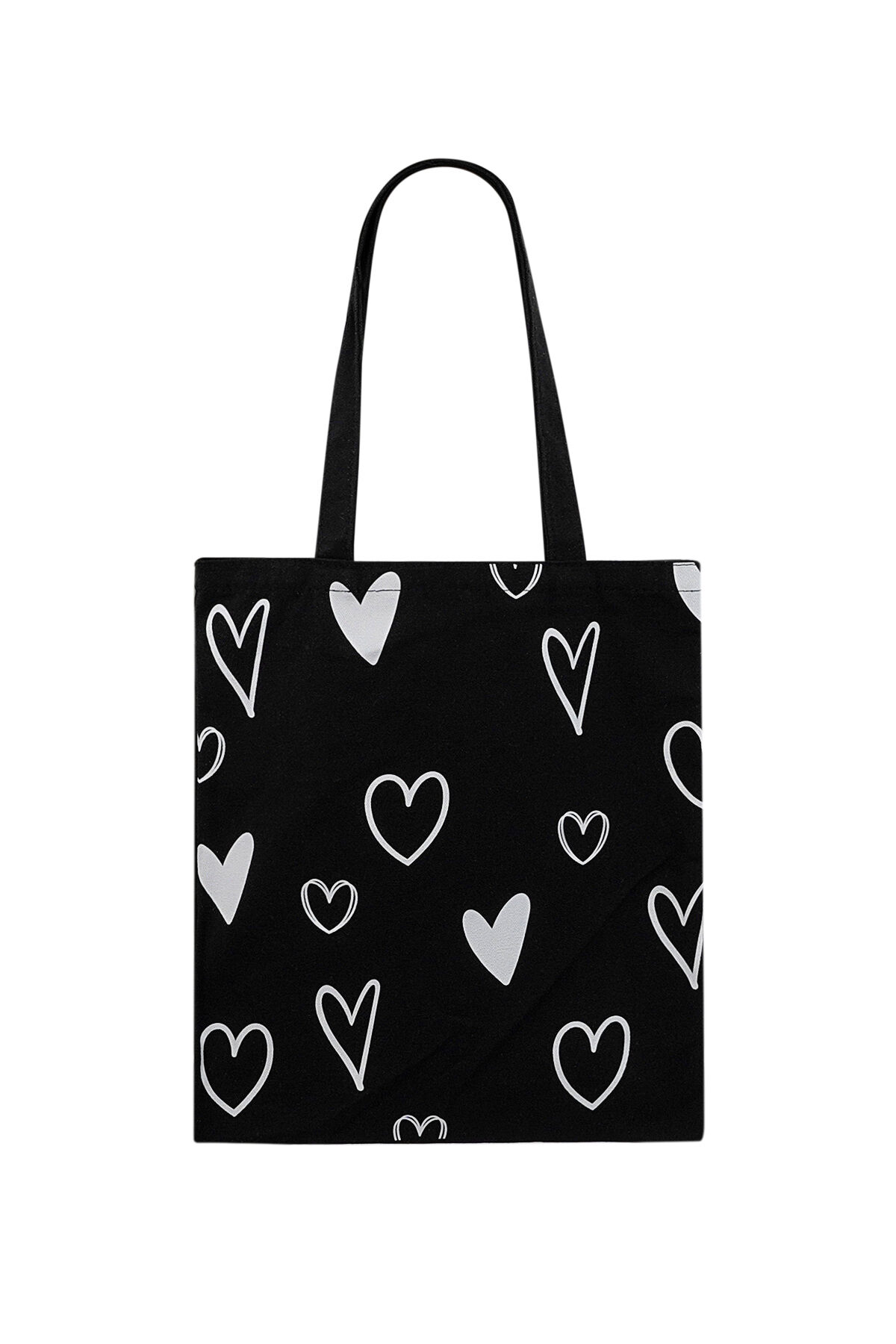 Shopper in tela cuori - nera 
