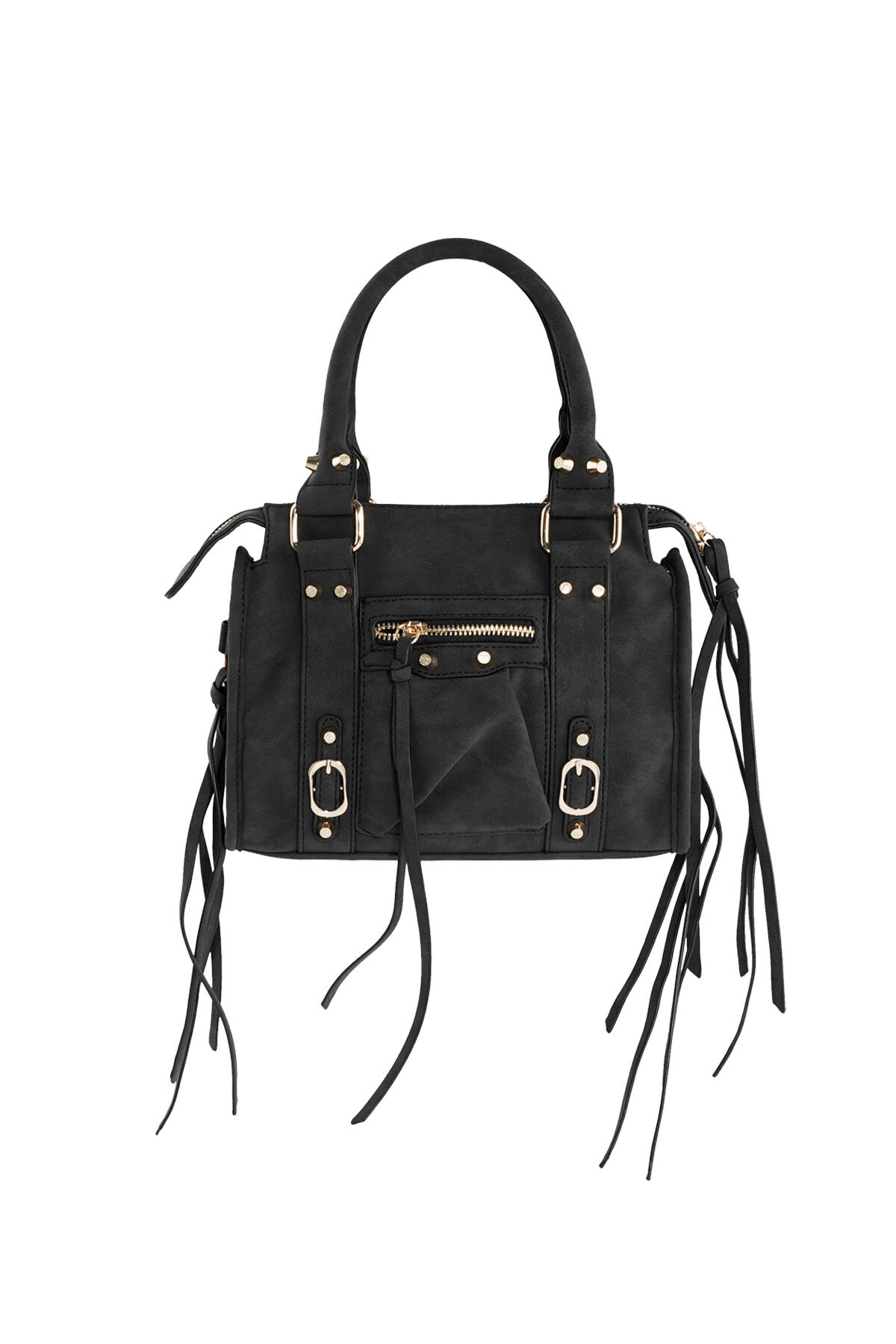 Bolso con flecos y detalles en negro 2