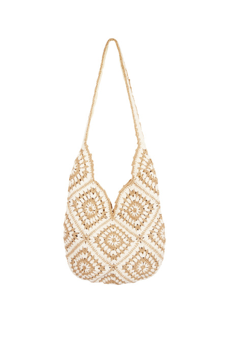 Bohemian Hobo Bag - Beige & White