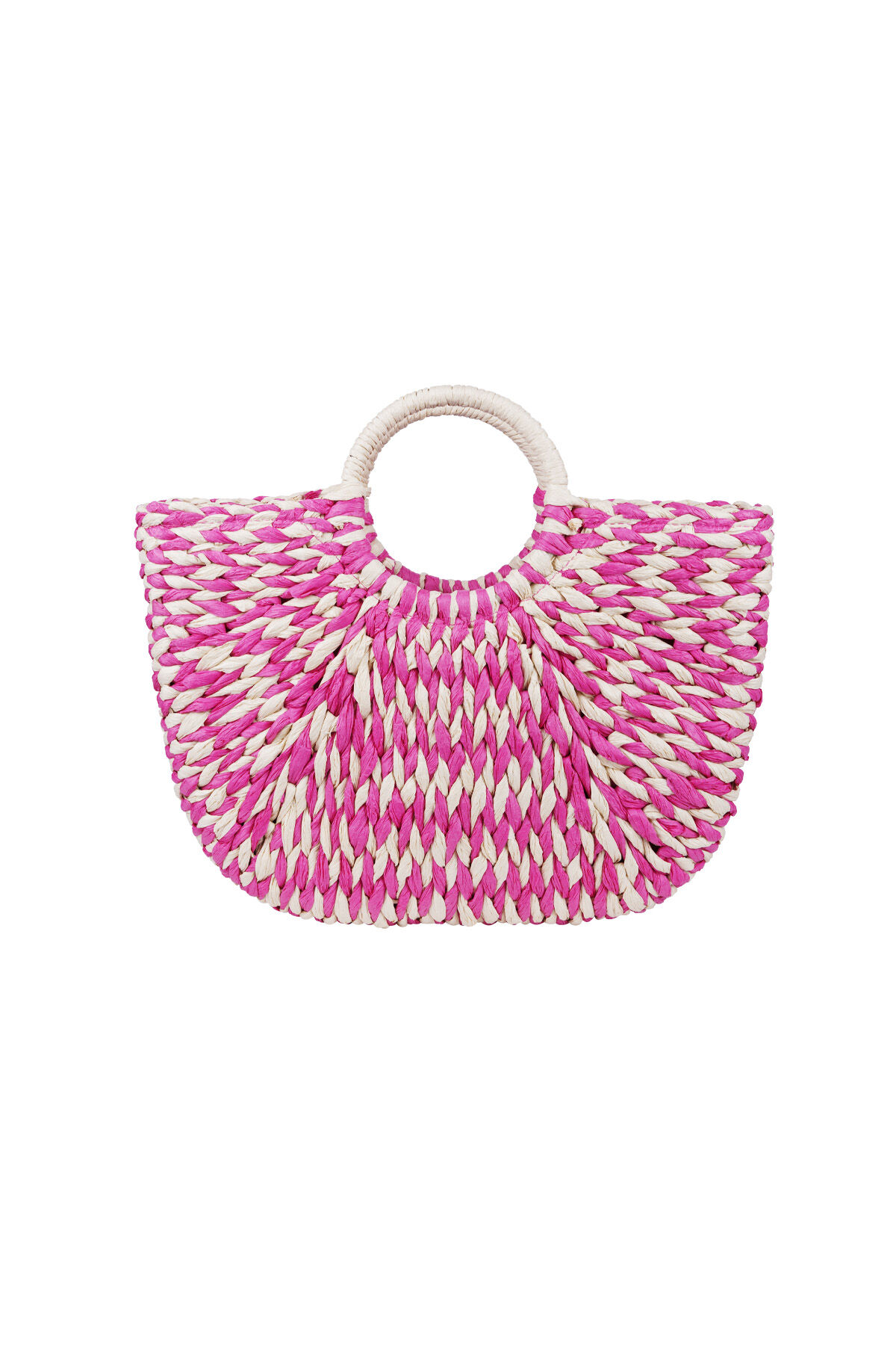 Braided beach bag with round handle - black & white h5 