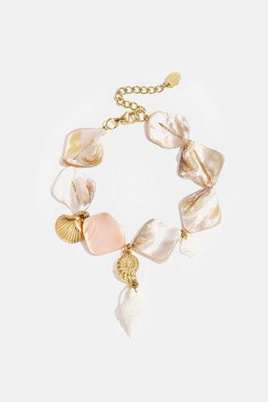 Pulsera con conchas y charms marinos beige h5