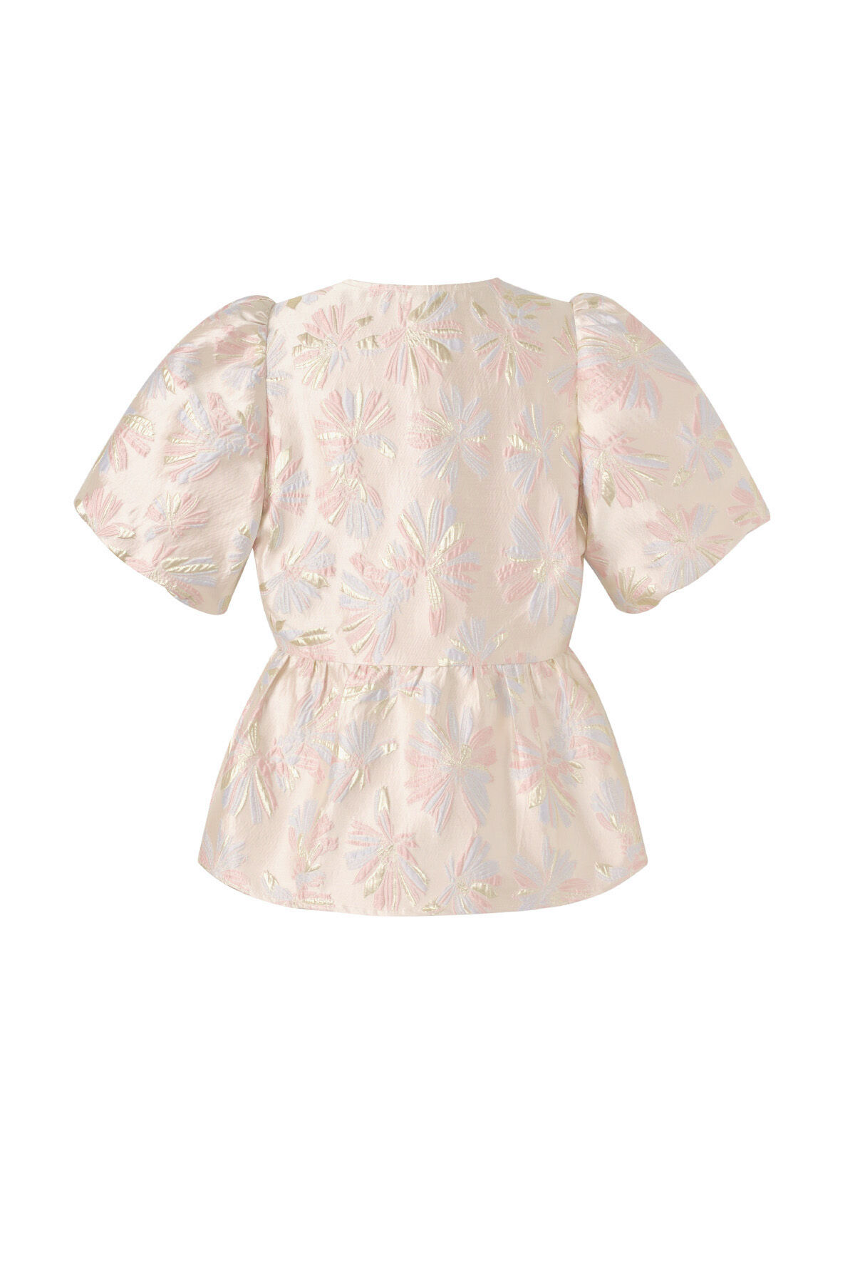 Woven Polyester Fiber Women's Short Sleeve Top Elegant Floral Print h5Picture3
