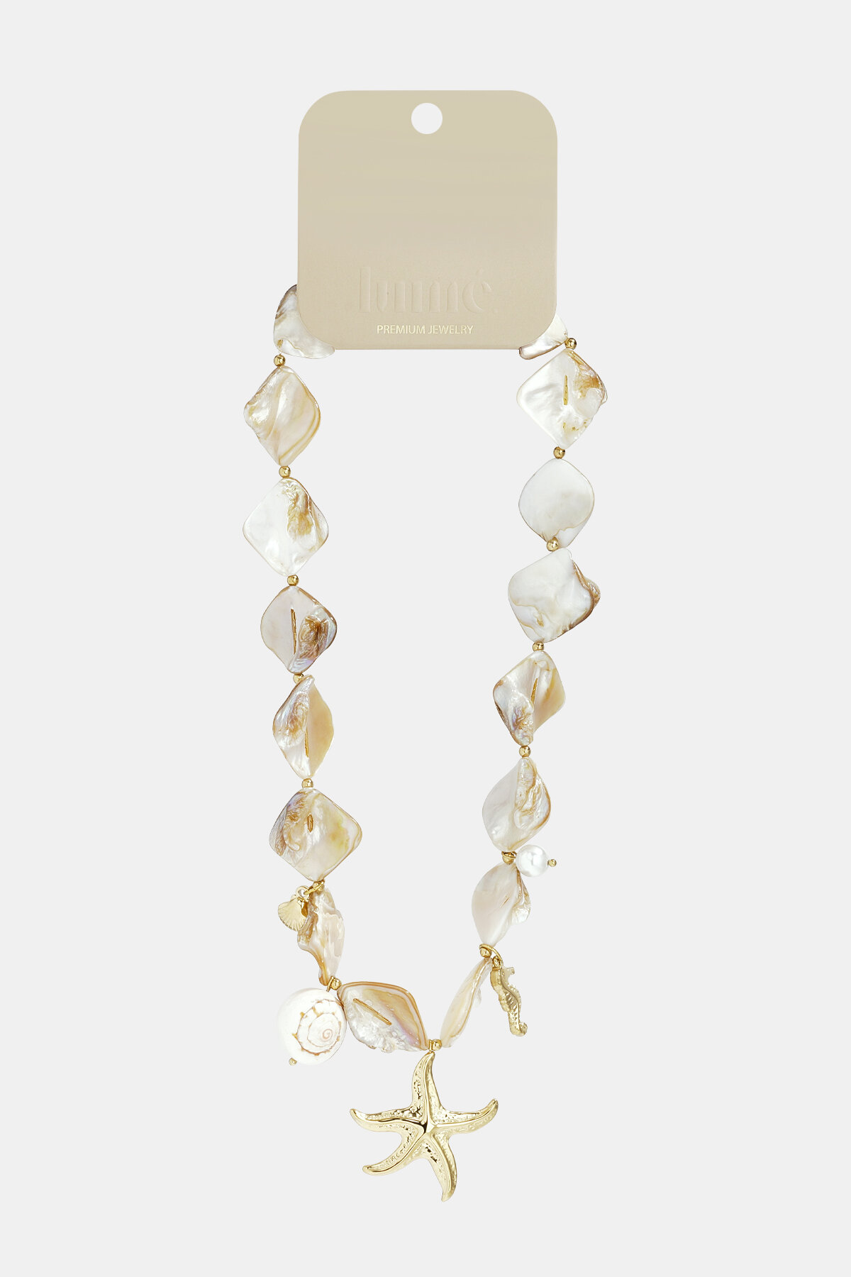 Necklace with shells, sea charms and gold beads h5Picture4