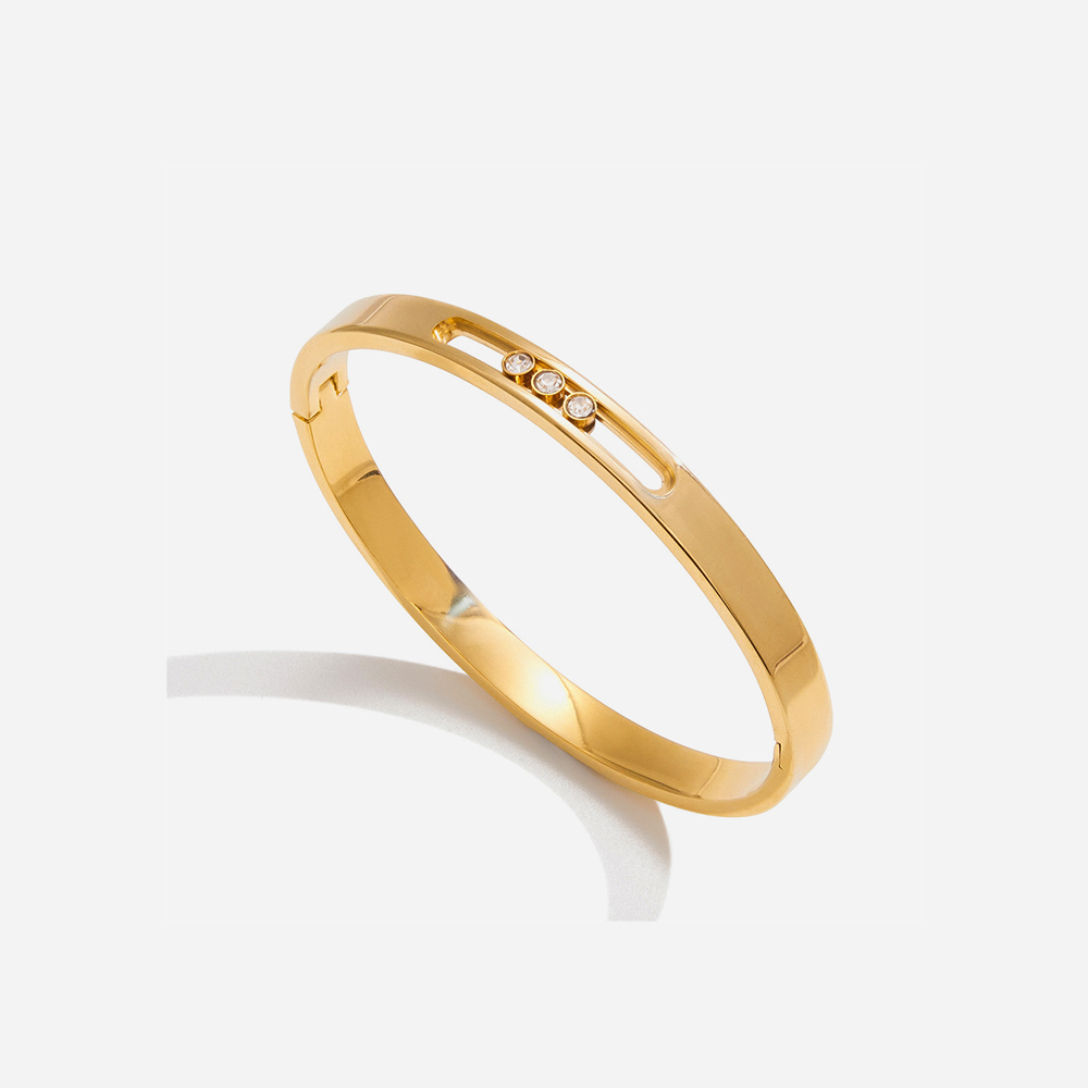 Polished Hollowed-out Titanium Steel Gold Color Women's Bangles
