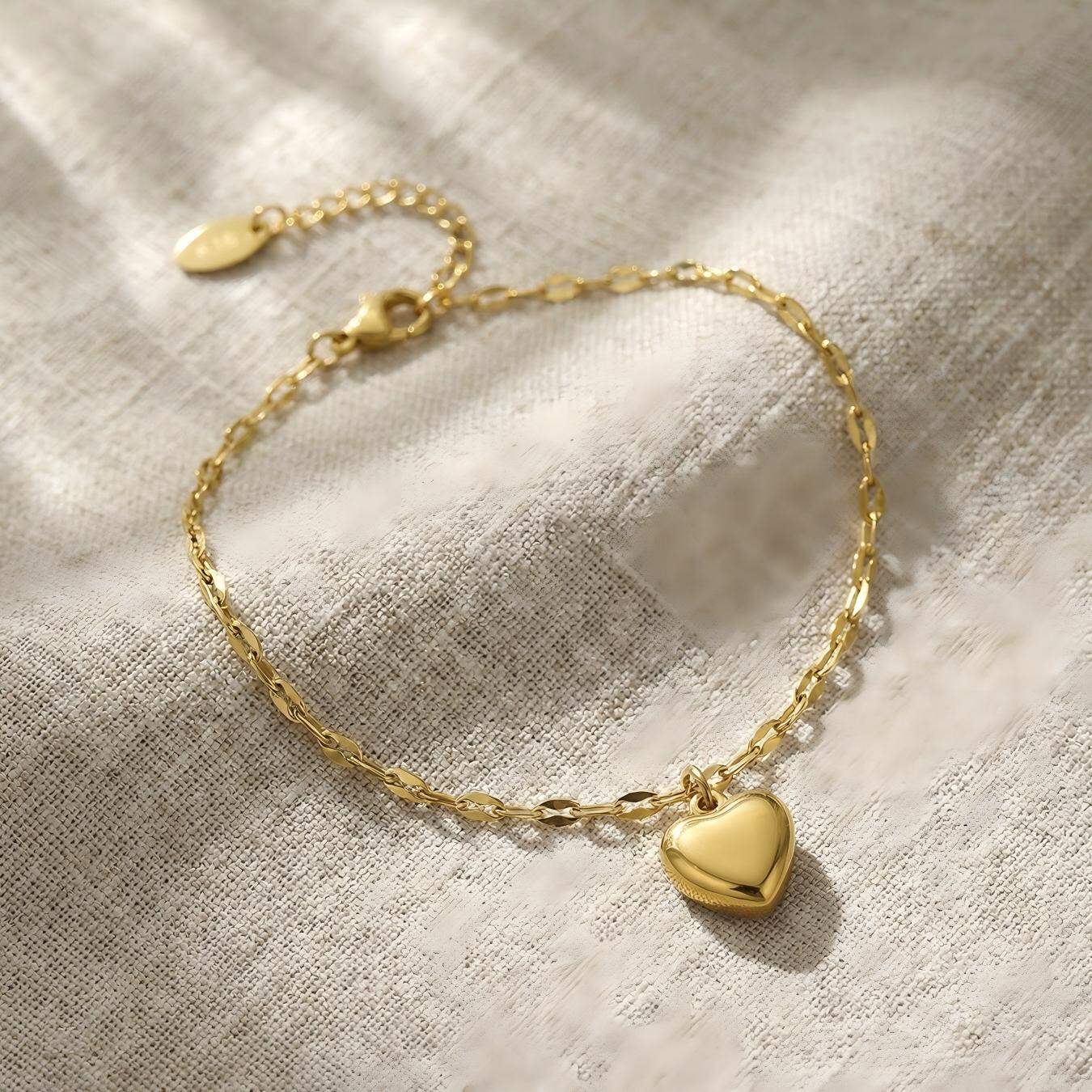 Romantic Heart Chain Stainless Steel Waterproof Gold Color Women's Charm Bracelets