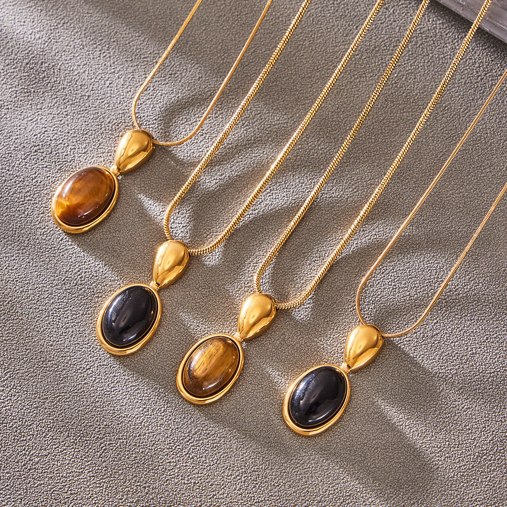Daily Natural Stone Stainless Steel   Gold Color   Women's Long Necklaces
