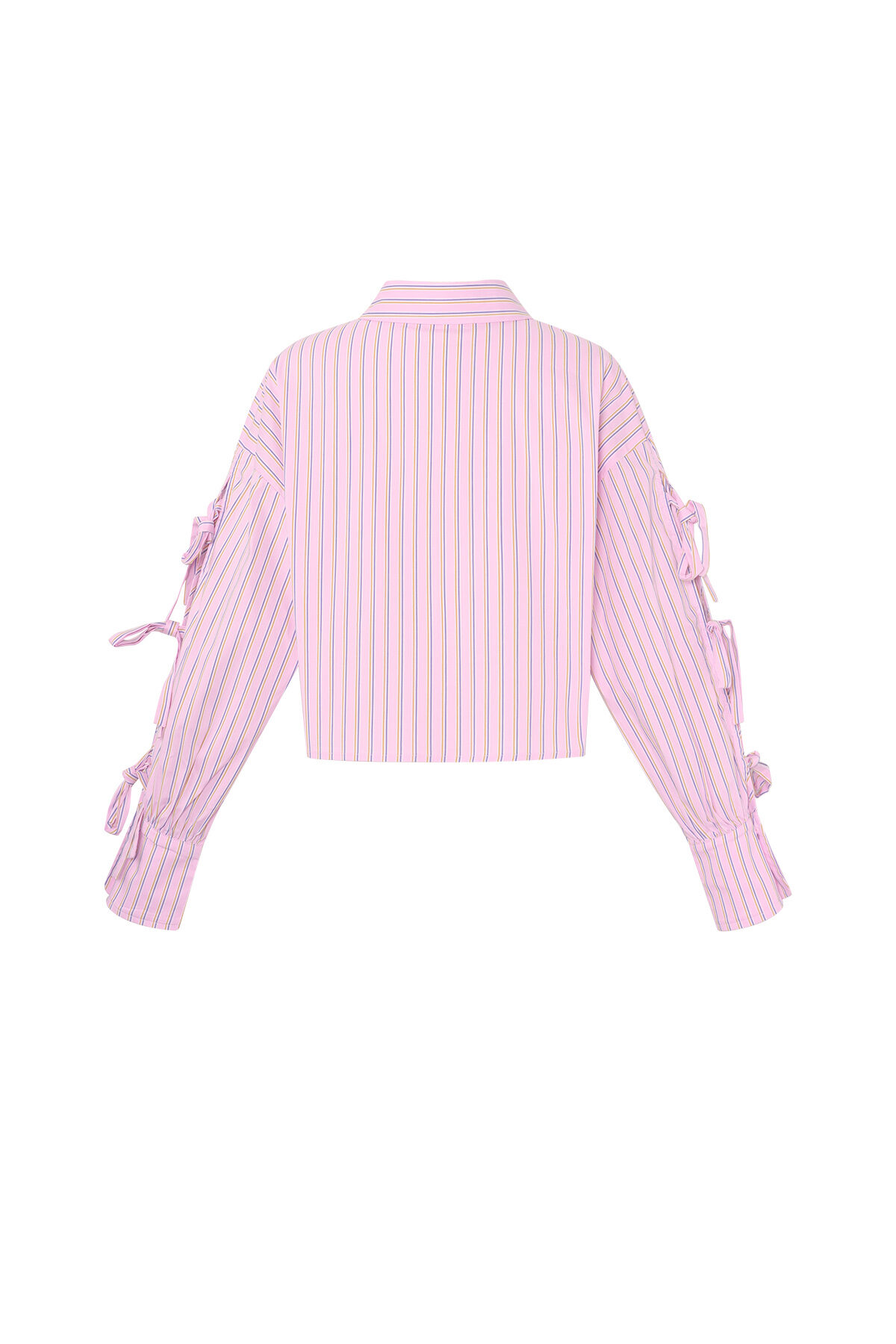 Cotton Woven Women's Blouse Spring/Summer Striped Tie Sleeve h5Picture3