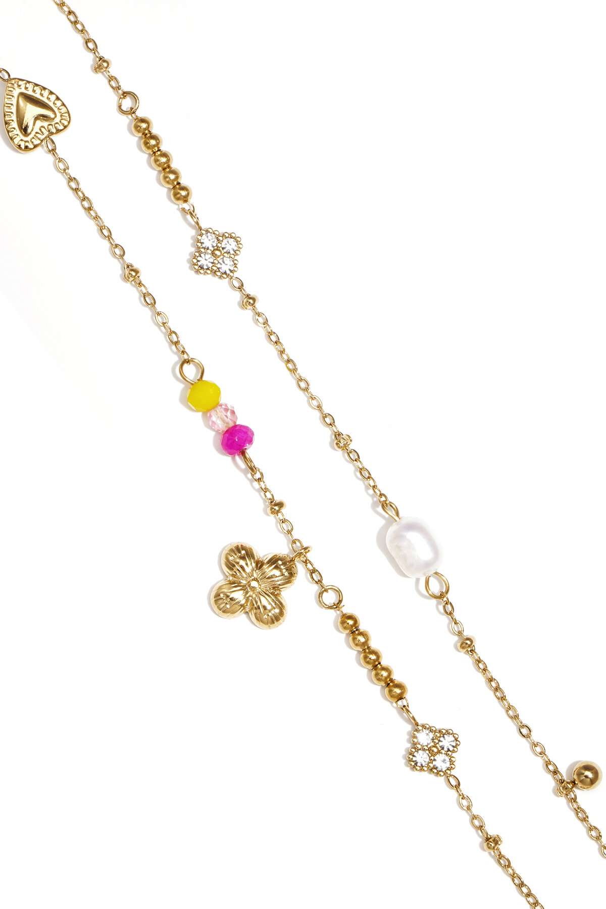 Bracelet with hanging clover, pearl and beads h5 Picture3