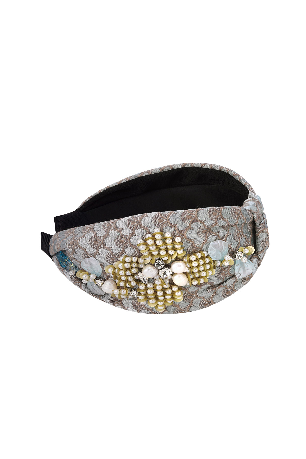 Fascia stampa floreale con perle - Nylon blu Immagine2