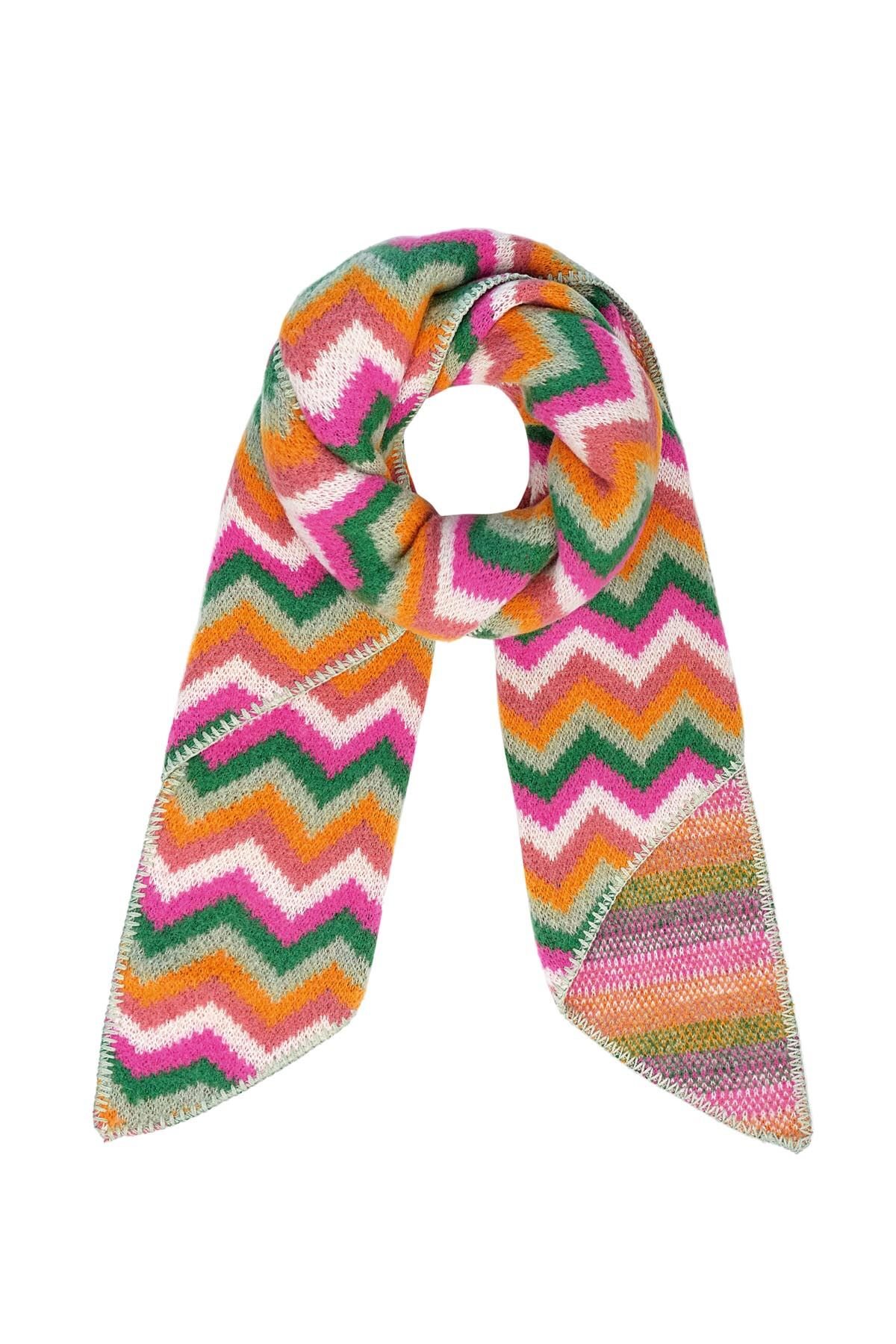 Scarf with zigzag print - green orange 2