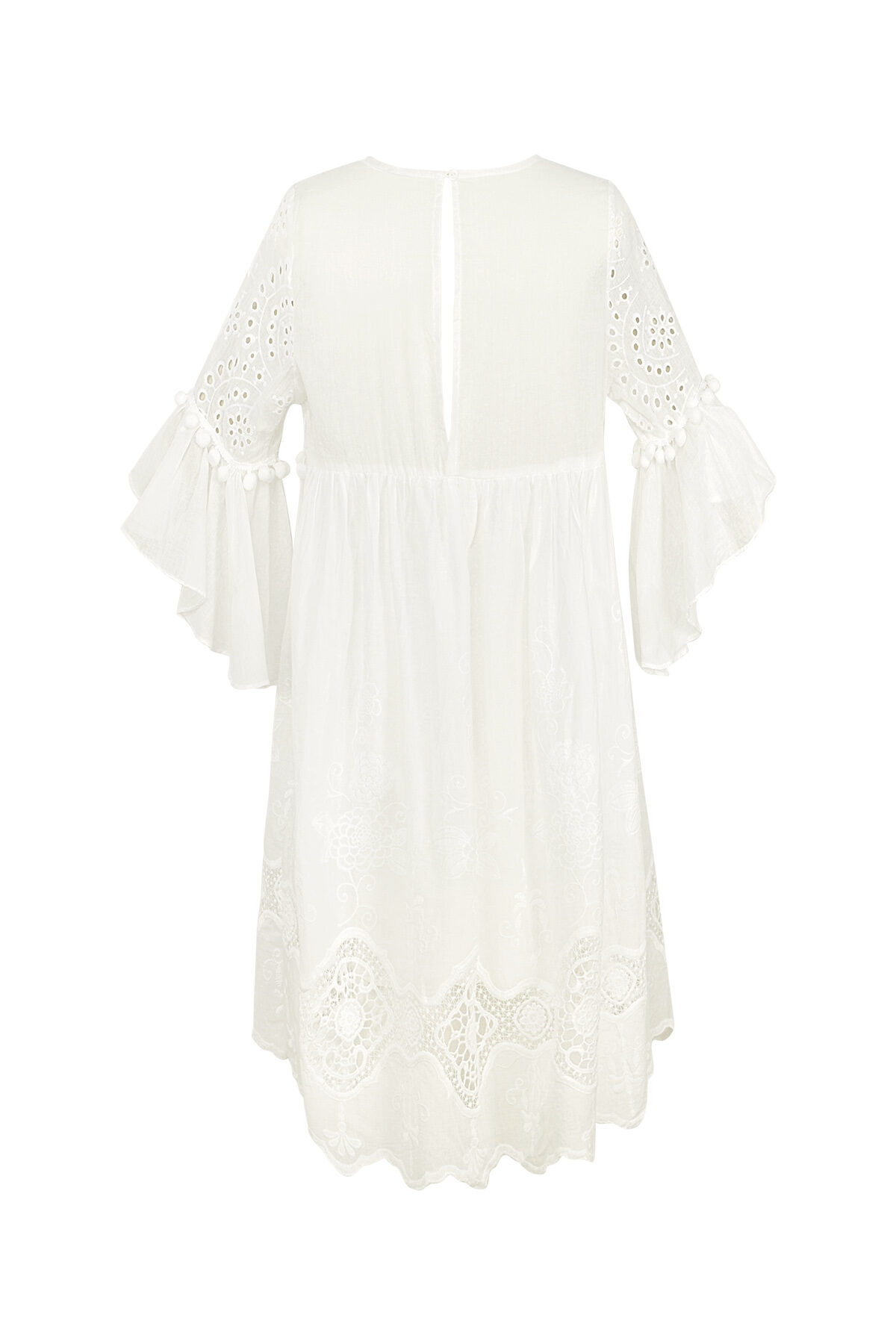 Cotone Abito Mini Donna Ricamo Maniche Volant h5Immagine6