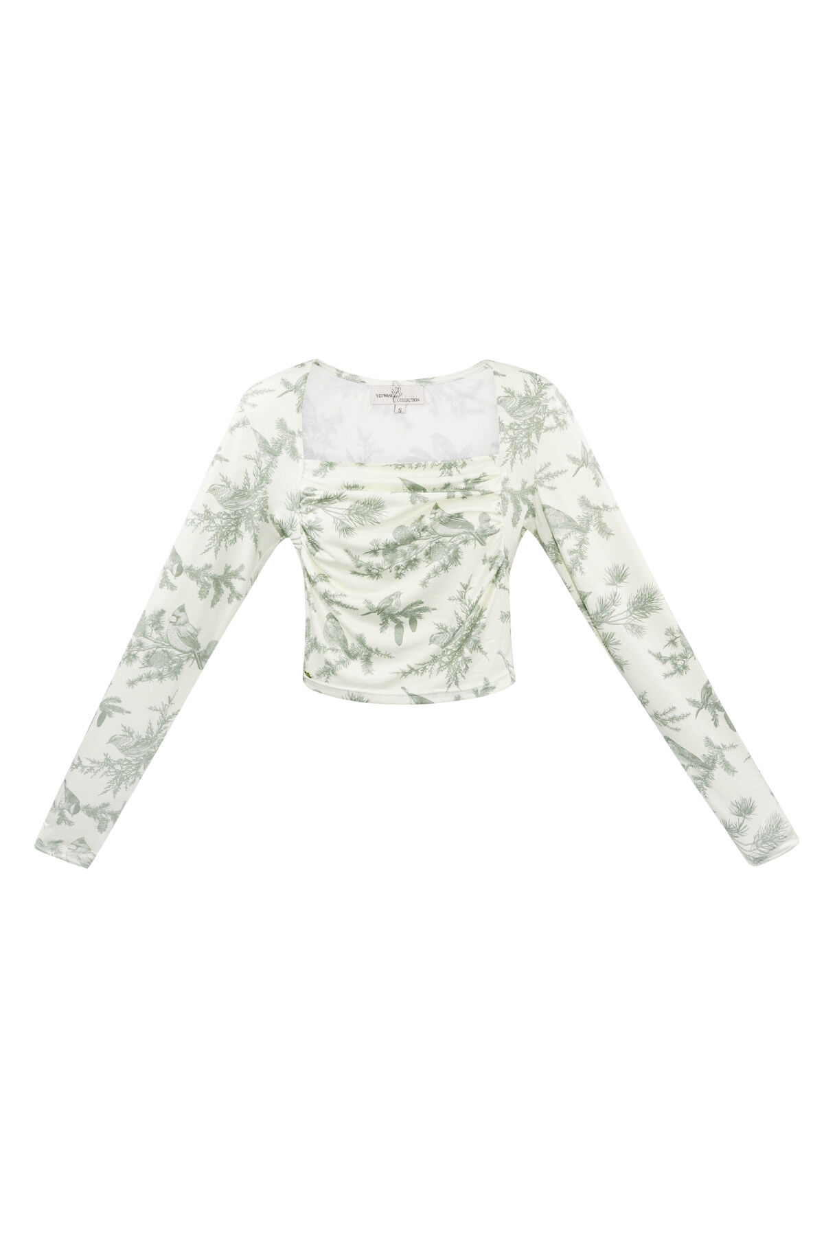 Polyester Women's Long Sleeve Crop Top Floral Print