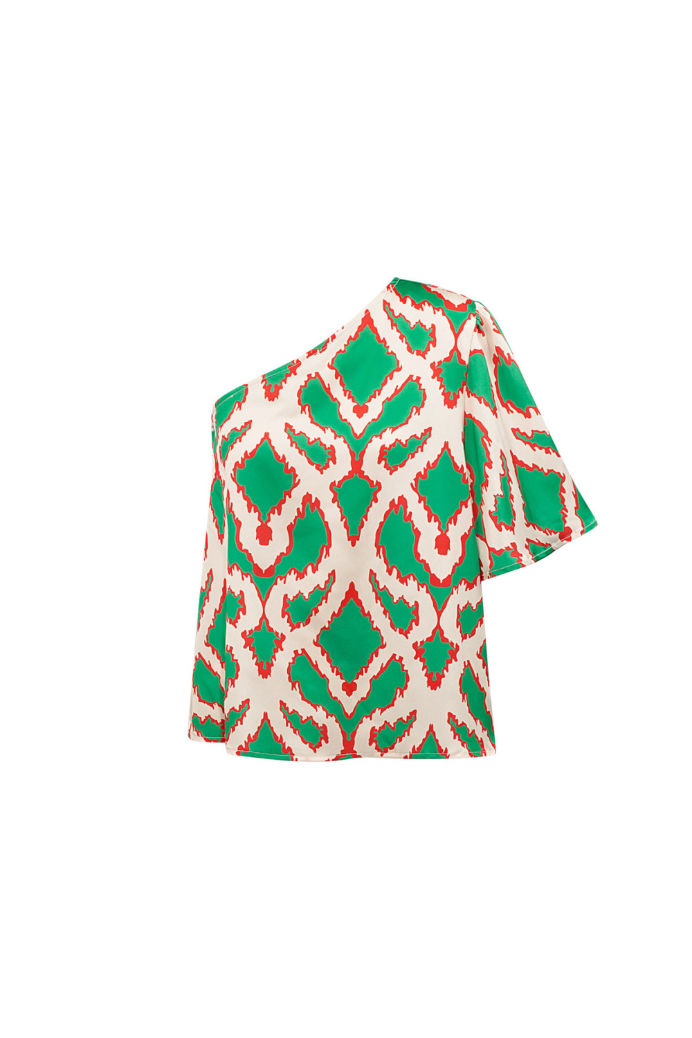 Polyester Vrouwen Een-Schouder Korte Mouw Top Geometrisch Print
